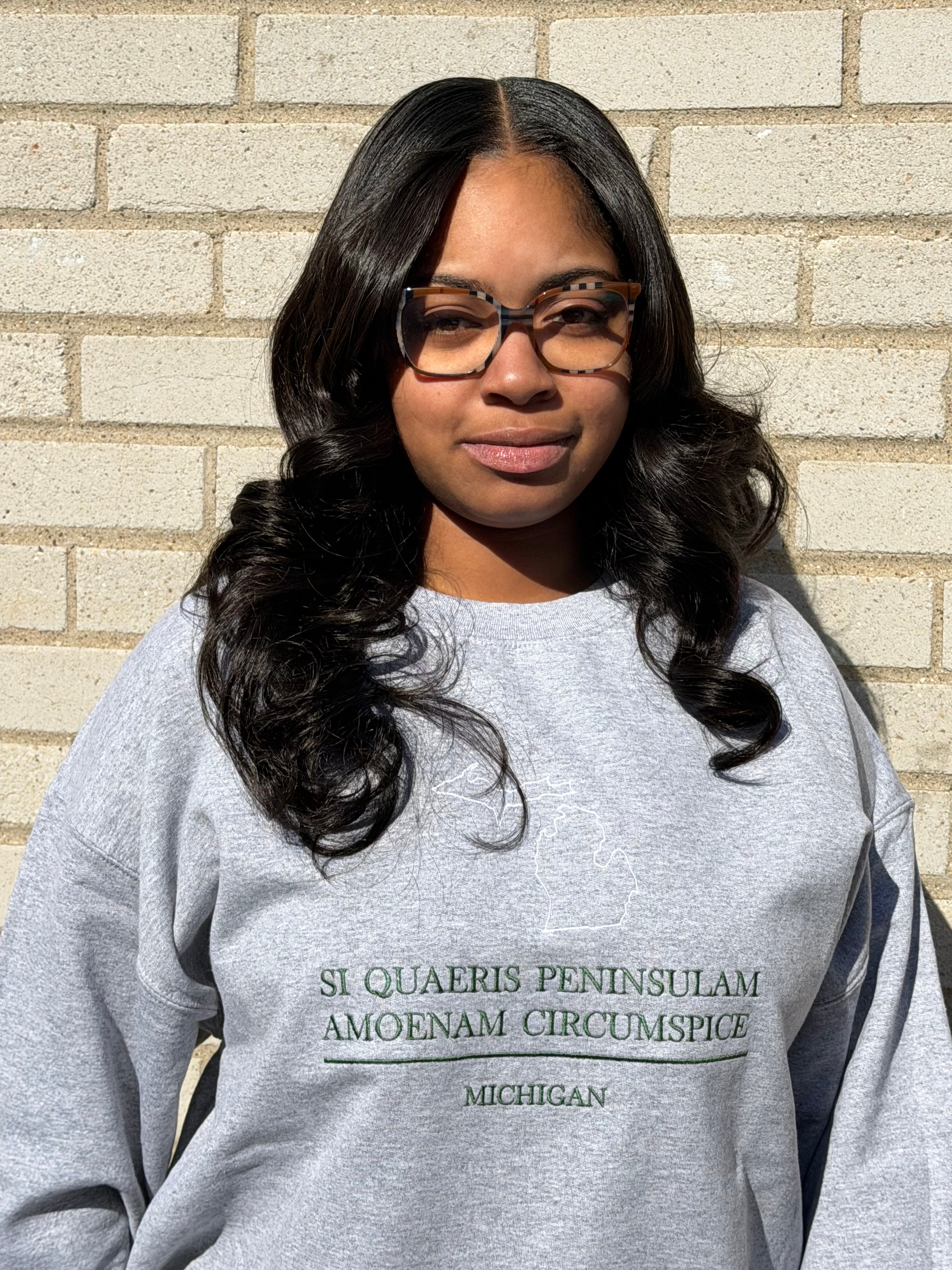Michigan State Motto Embroidered Crewneck Sweatshirt – Green & White Edition