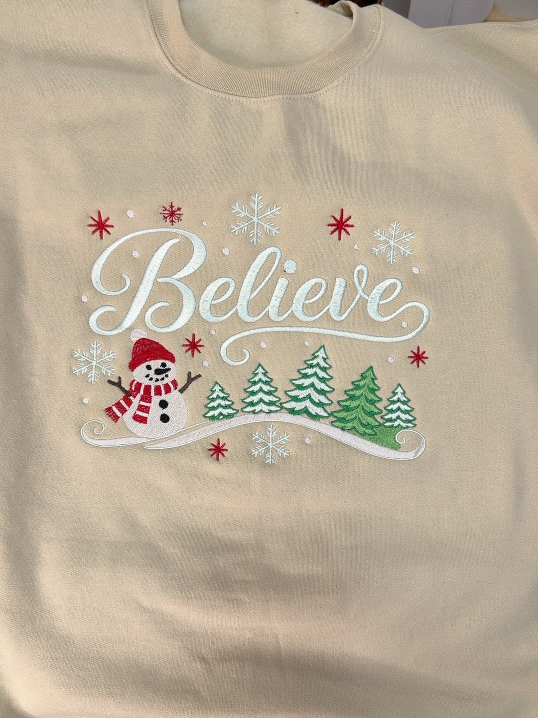 Actual Believe sweatshirt embroidery by Honee’s Hands Creations
