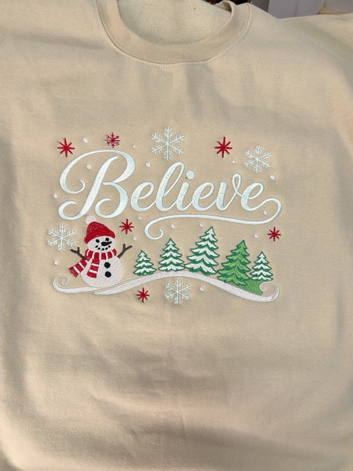 Actual Believe sweatshirt embroidery by Honee’s Hands Creations